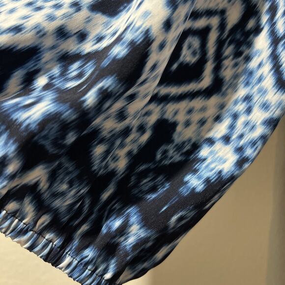 CHICO'S chicos Size 2 Large IKAT SCOOP NECK FRONT PEASANT boho bohemian blue - Picture 5 of 13
